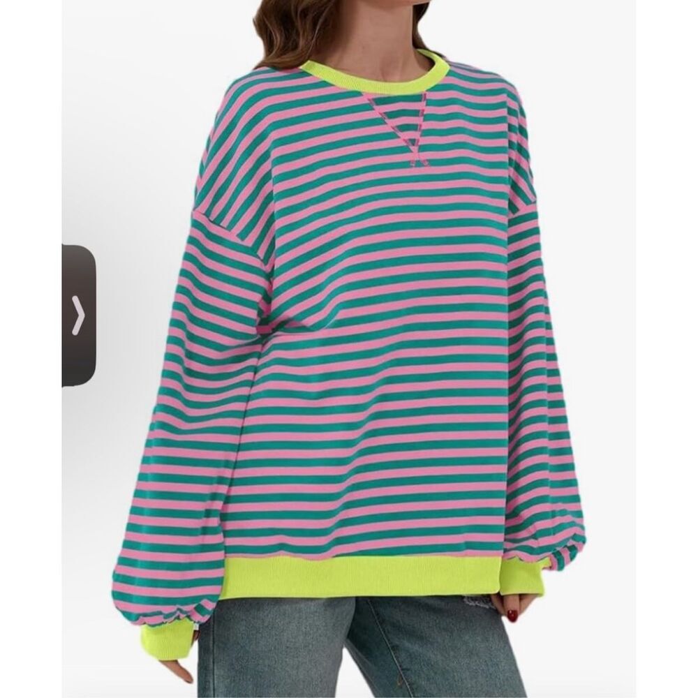 NEW Striped Crewneck Oversized Sweatshirt Pullover Sweater L